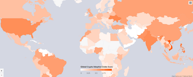 Globální index adopce kryptoměn v roce 2022